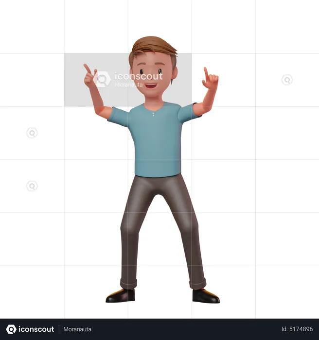 Boy Dancing With Hands Pointing Up  3D Illustration