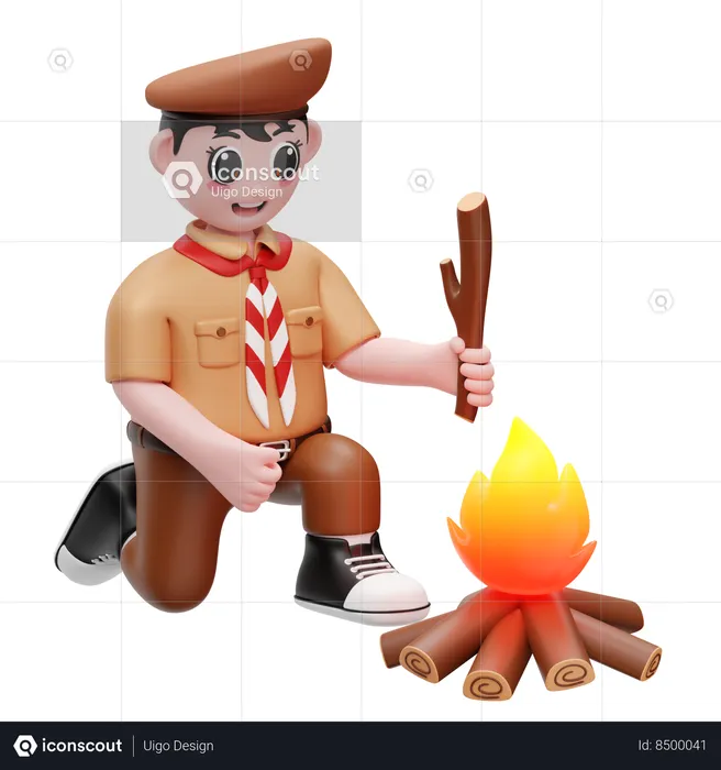 Boy Doing Bonfire  3D Illustration