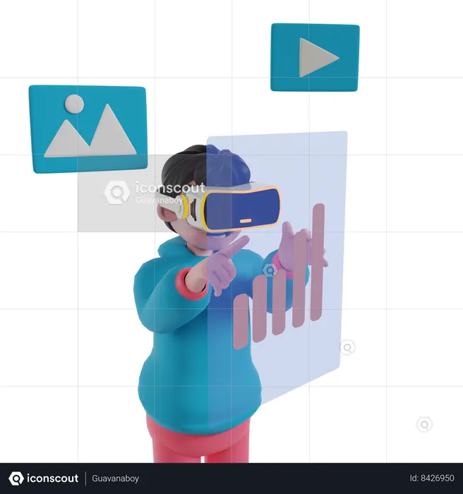 Boy doing data analytics using VR technology  3D Illustration