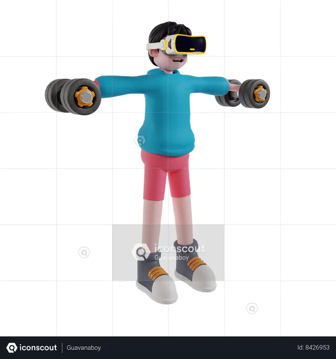 Boy doing gym using VR technology  3D Illustration