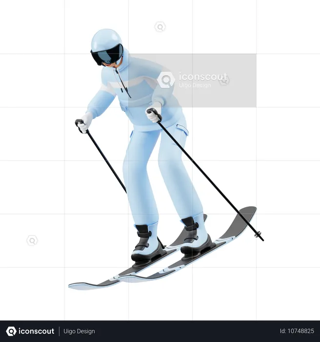 Boy Doing Ice Skiing  3D Illustration