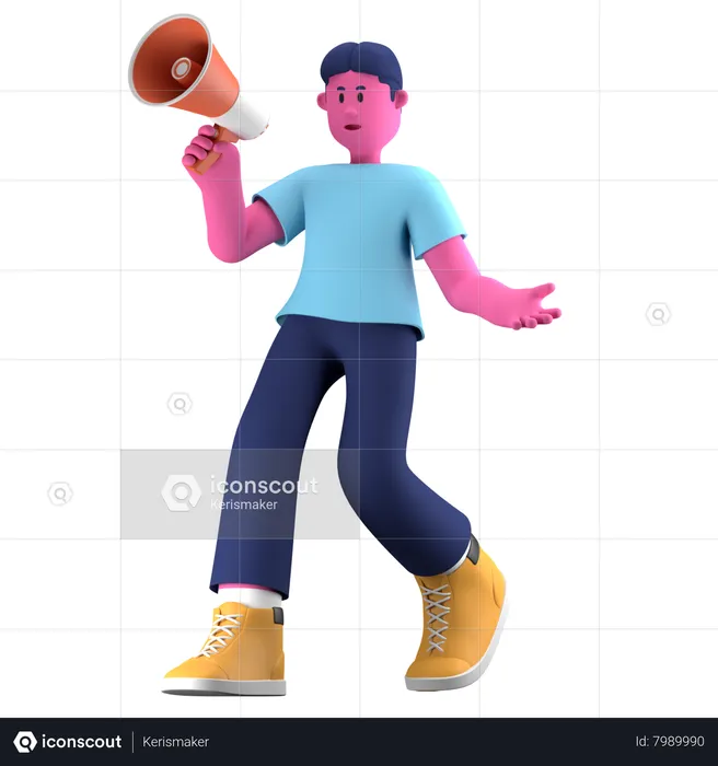 Boy doing megaphone marketing  3D Illustration