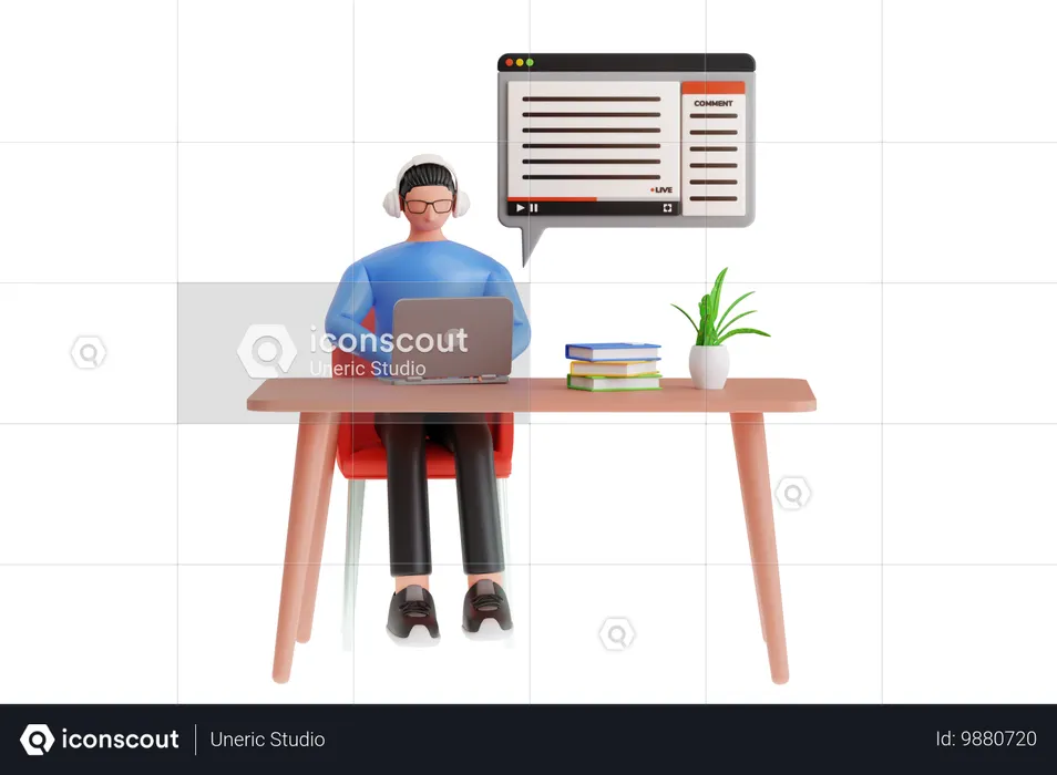 Boy Doing Online Learning  3D Icon