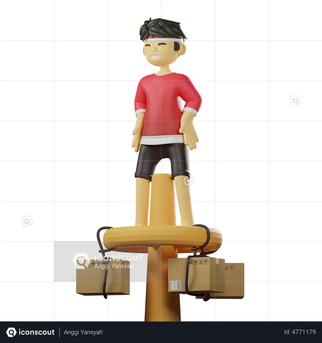 Boy doing Panjat Pinang  3D Illustration
