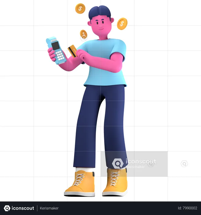 Boy doing POS payment  3D Illustration