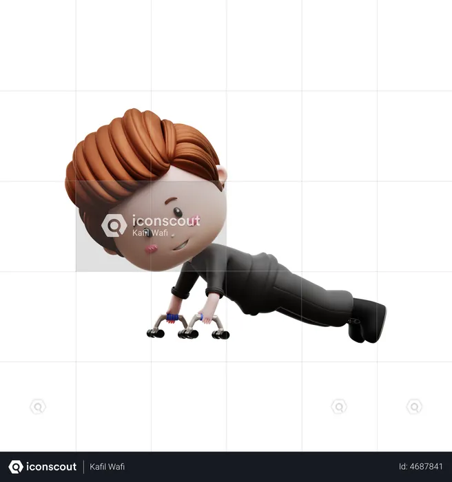 Boy Doing Push Up  3D Illustration