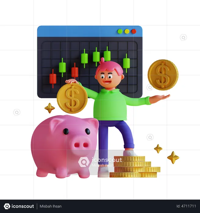 Boy doing saving investment  3D Illustration