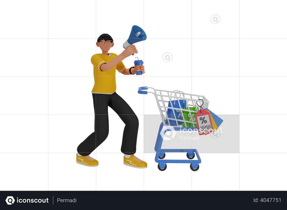 Boy doing shopping  3D Illustration