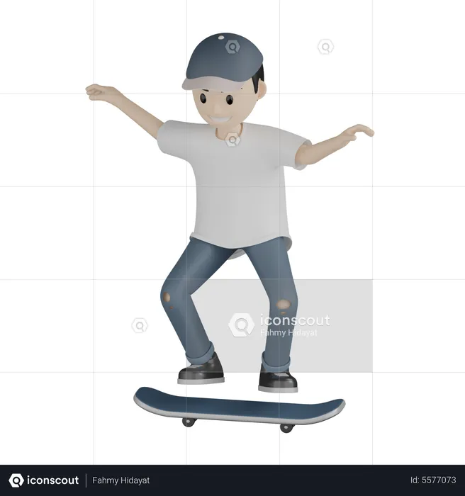 Boy Doing Skateboarding  3D Illustration