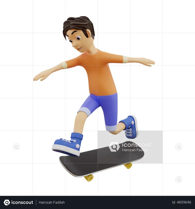Boy doing Skating on Skateboard  3D Illustration