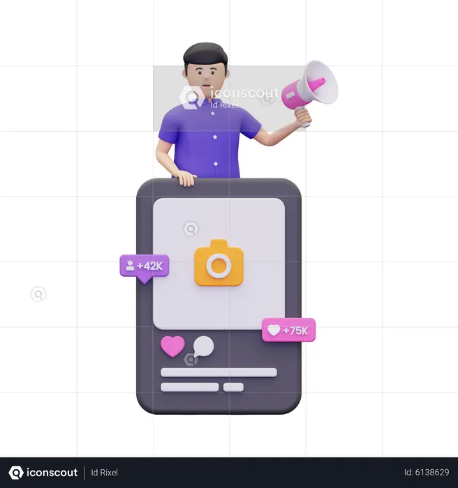 Boy doing social media marketing  3D Illustration