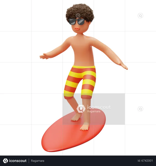 Boy Doing Surfing At Beach  3D Illustration