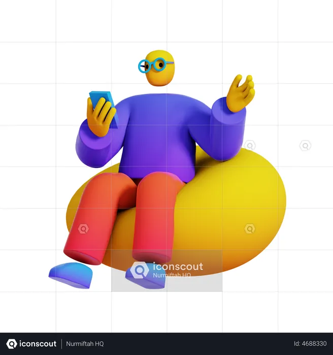 Boy doing Video Call with Smartphone on Bean Bag  3D Illustration