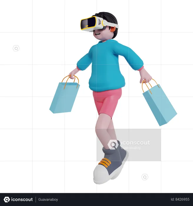 Boy doing virtual shopping using vr glasses  3D Illustration