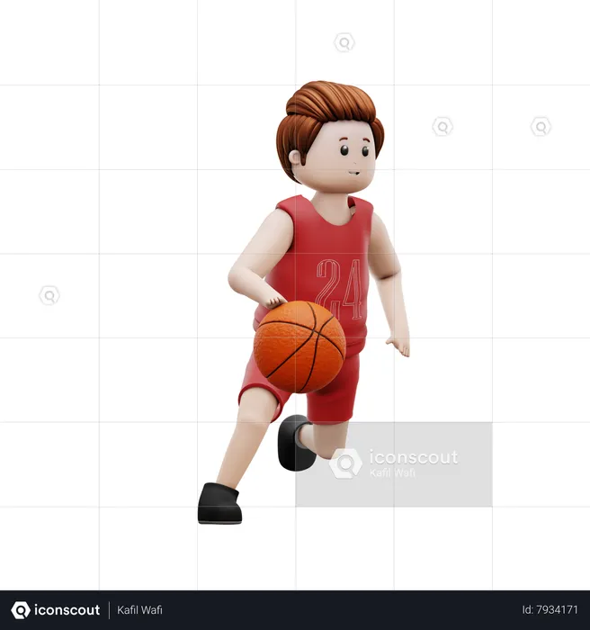 Boy Dribbling Basketball And Running  3D Illustration