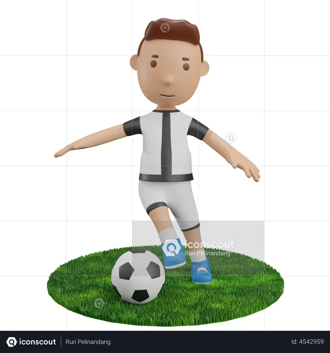 Boy dribbling football  3D Illustration
