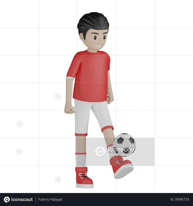 Boy dribbling football  3D Illustration