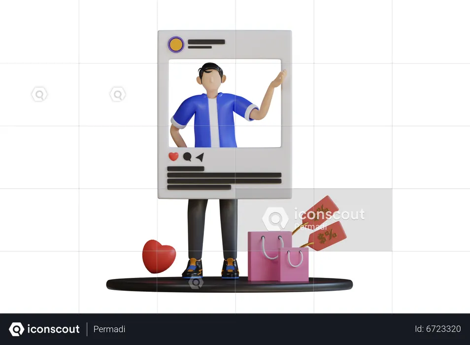 Boy endorsing on social media  3D Illustration