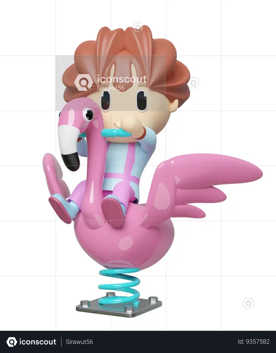 Boy enjoying flamingo ride  3D Illustration