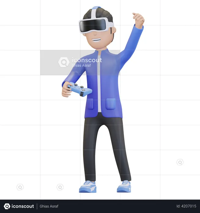 Boy enjoying virtual game  3D Illustration