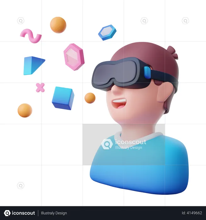 Boy experiencing meta world using VR  3D Icon