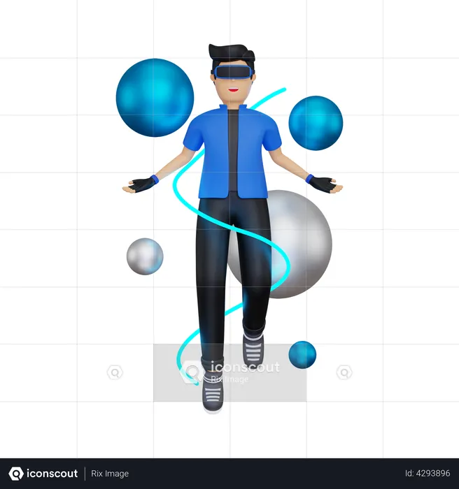 Boy experiencing VR space  3D Illustration