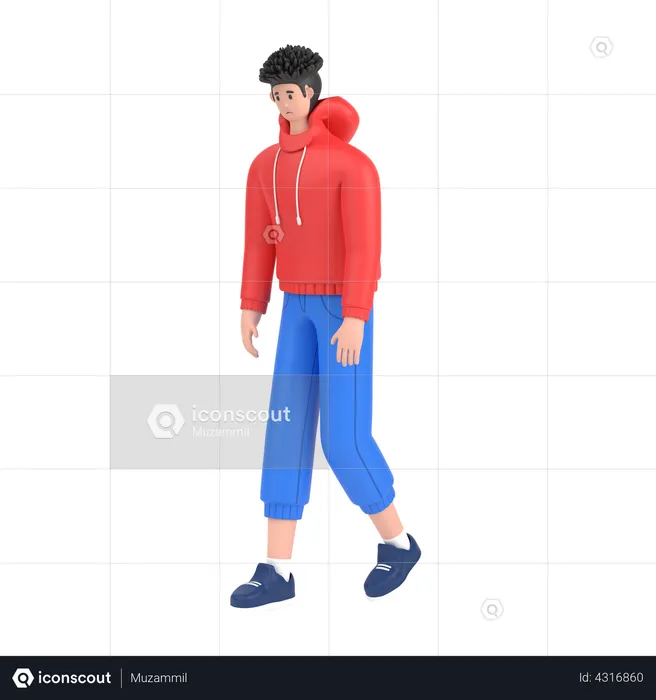 Boy Feel Frustrated Walking  3D Illustration