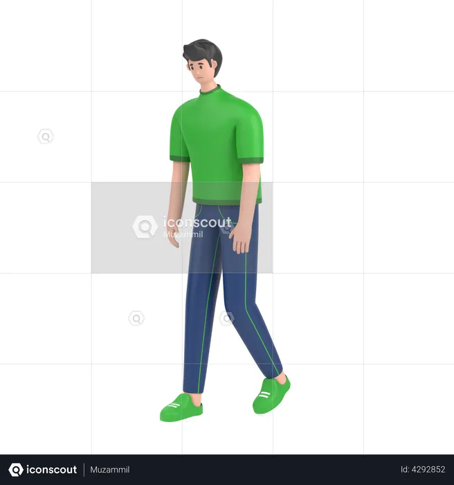 Boy Feel Frustrated Walking  3D Illustration