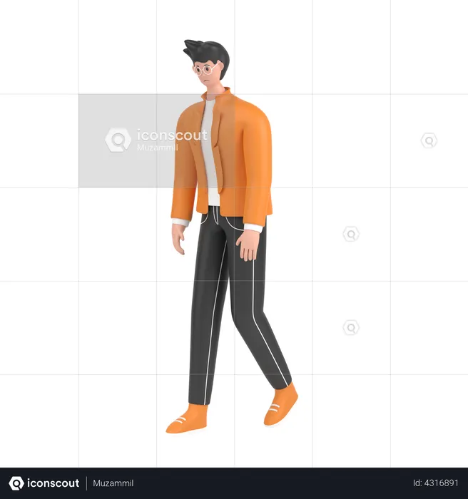 Boy Feel Frustrated Walking  3D Illustration