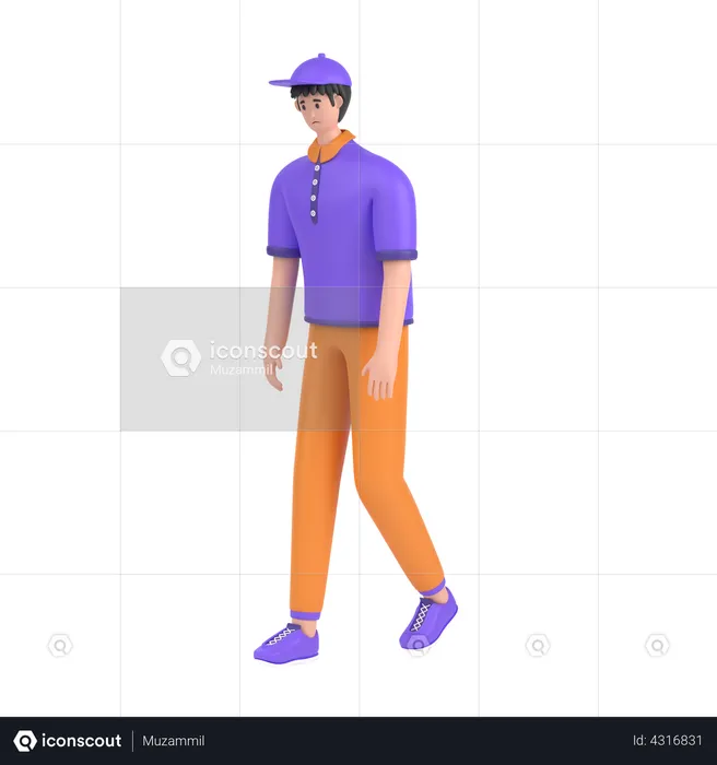Boy Feel Frustrated Walking  3D Illustration