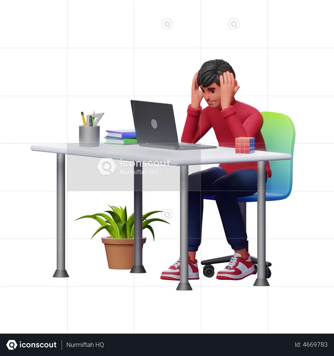 Boy Feeling Dizzy During Work  3D Illustration