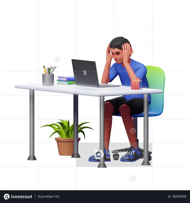 Boy Feeling Dizzy During Work  3D Illustration