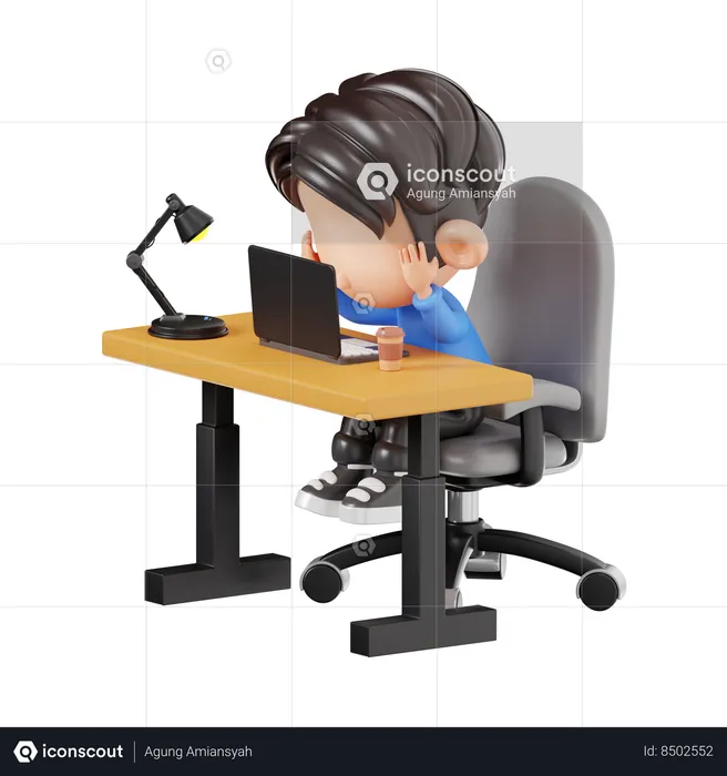 Boy Feeling Stress While Working  3D Illustration