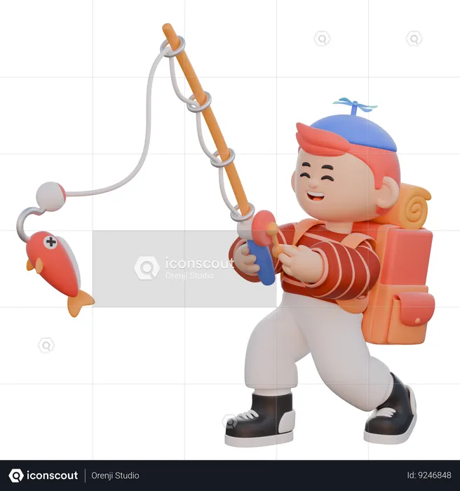 Boy Fishing  3D Illustration