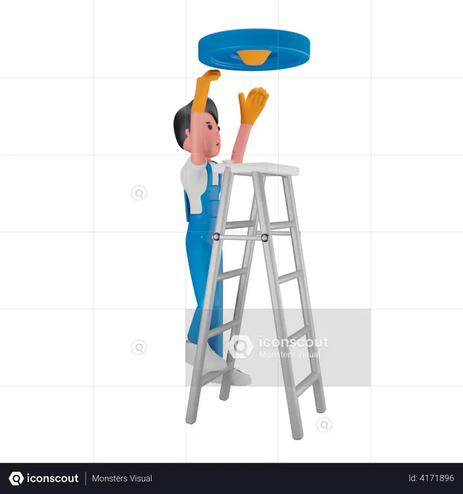 Boy fixing the lamp  3D Illustration