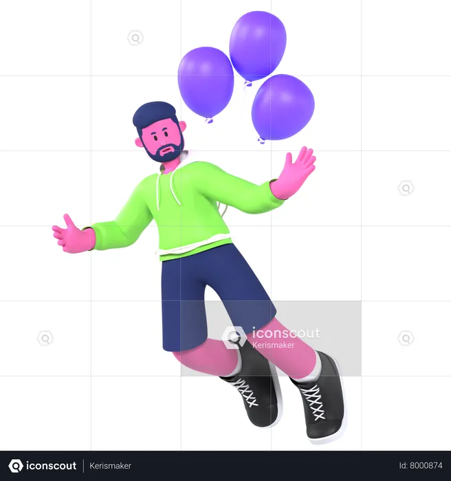 Boy Flying With Balloons  3D Illustration