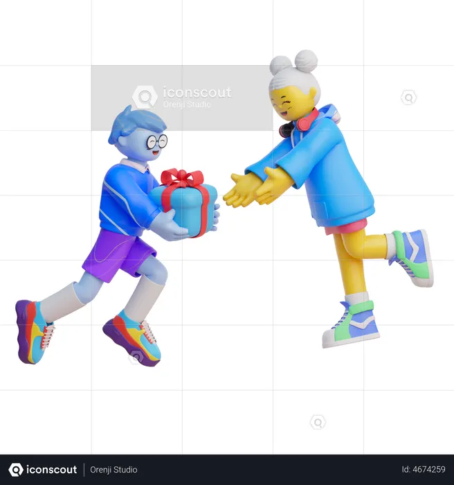 Boy Giving Gift To Girl  3D Illustration
