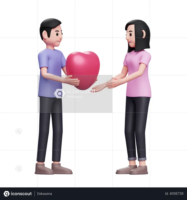 Boy giving heart balloon to girl  3D Illustration