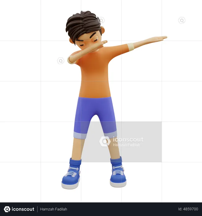 Boy Giving Unique Celebrating Pose  3D Illustration