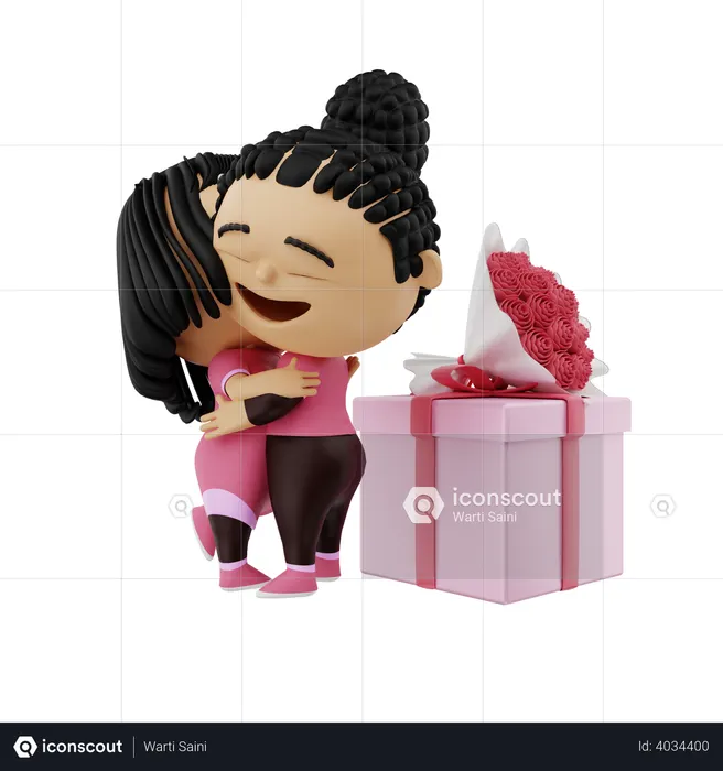 Boy giving valentine gift to his girlfriend  3D Icon