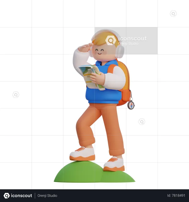 Boy Going Hiking  3D Illustration