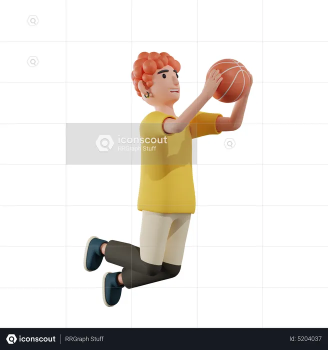 Boy going to basket goal  3D Illustration