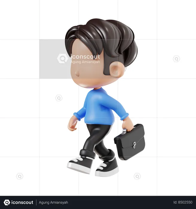 Boy Going To Office  3D Illustration