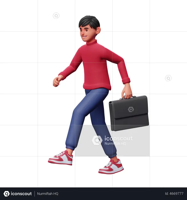 Boy Going To Office  3D Illustration