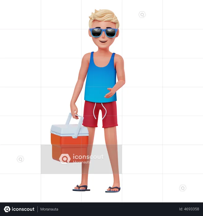 Boy going to picnic with cooler  3D Illustration