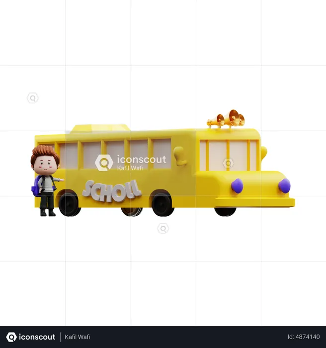 Boy going to school using bus  3D Illustration