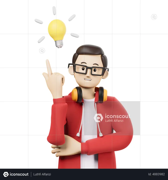 Boy having inspiration idea 3D Illustration download in PNG, OBJ or Blend  format