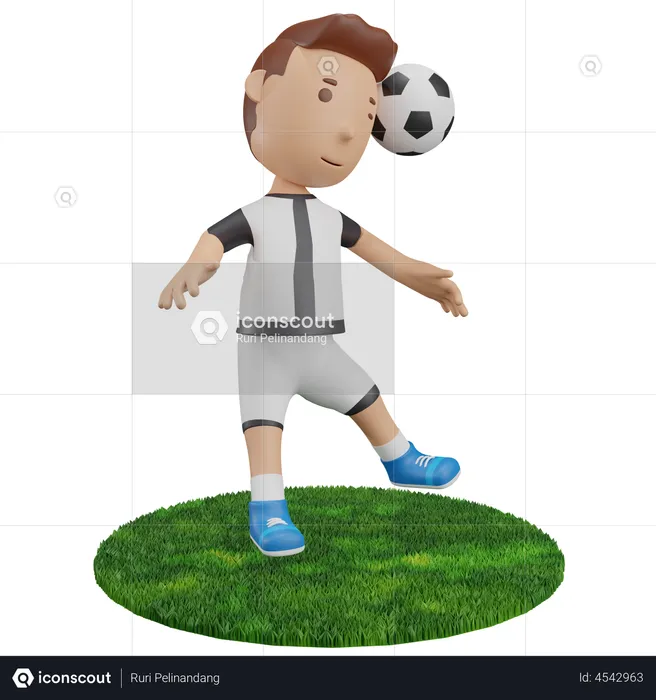 Boy heading football  3D Illustration