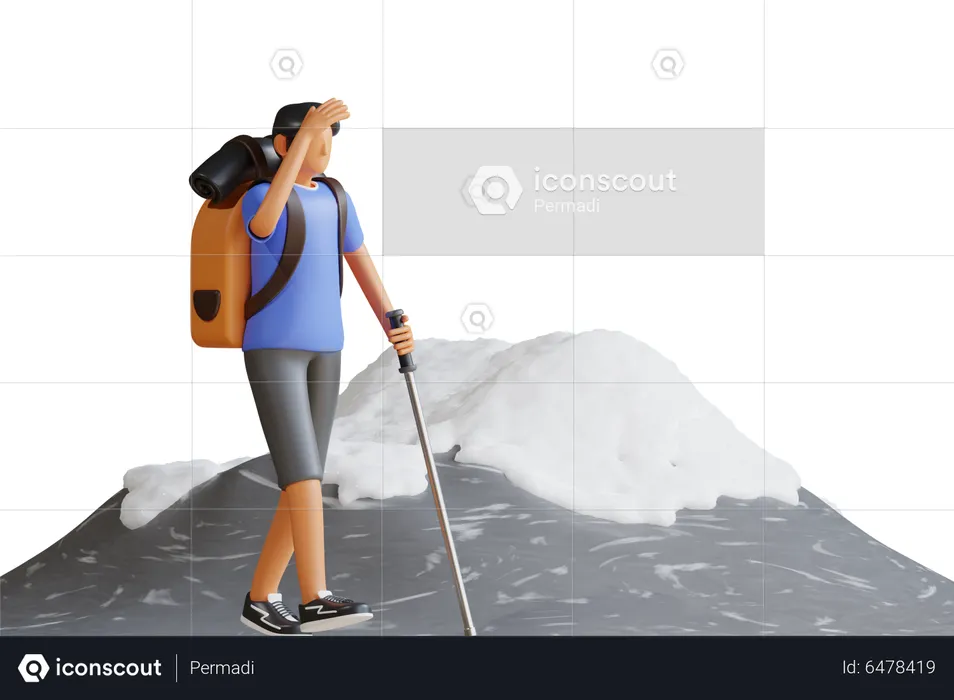 Boy hiking on ice mountain  3D Illustration
