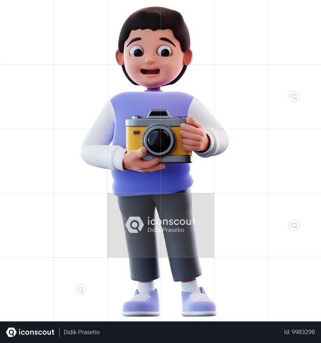 Boy Holding A Camera  3D Illustration